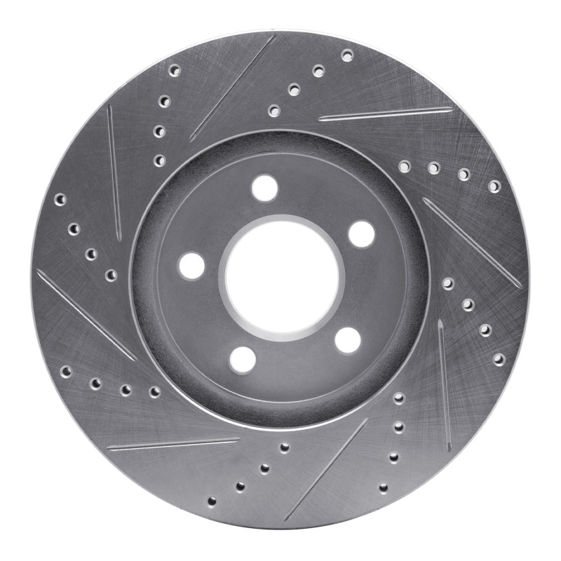 Ford Crown Victoria Brake Rotor (1) - Front Right - R1 Concepts - Drilled & Slotted - Silver - `03-`11
